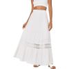imageLYANER Womens Ruffle Tiered Long Skirt Elastic High Waist Pleated Lace Trim Aline Boho Maxi SkirtsWhite