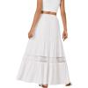 imageLYANER Womens Ruffle Tiered Long Skirt Elastic High Waist Pleated Lace Trim Aline Boho Maxi SkirtsWhite
