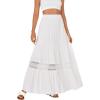 imageLYANER Womens Ruffle Tiered Long Skirt Elastic High Waist Pleated Lace Trim Aline Boho Maxi SkirtsWhite