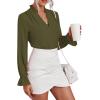 imageLYANER Womens Ruffle V Neck Solid Long Sleeve Chiffon Blouse Shirt TopArmy Green