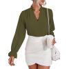 imageLYANER Womens Ruffle V Neck Solid Long Sleeve Chiffon Blouse Shirt TopArmy Green