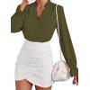 imageLYANER Womens Ruffle V Neck Solid Long Sleeve Chiffon Blouse Shirt TopArmy Green