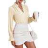 imageLYANER Womens Ruffle V Neck Solid Long Sleeve Chiffon Blouse Shirt TopBeige
