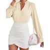 imageLYANER Womens Ruffle V Neck Solid Long Sleeve Chiffon Blouse Shirt TopBeige