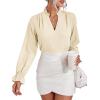 imageLYANER Womens Ruffle V Neck Solid Long Sleeve Chiffon Blouse Shirt TopBeige