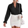 imageLYANER Womens Ruffle V Neck Solid Long Sleeve Chiffon Blouse Shirt TopBlack