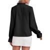 imageLYANER Womens Ruffle V Neck Solid Long Sleeve Chiffon Blouse Shirt TopBlack