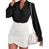 imageLYANER Womens Ruffle V Neck Solid Long Sleeve Chiffon Blouse Shirt TopBlack