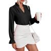imageLYANER Womens Ruffle V Neck Solid Long Sleeve Chiffon Blouse Shirt TopBlack