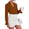 imageLYANER Womens Ruffle V Neck Solid Long Sleeve Chiffon Blouse Shirt TopBrown