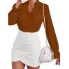 imageLYANER Womens Ruffle V Neck Solid Long Sleeve Chiffon Blouse Shirt TopBrown