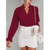 imageLYANER Womens Ruffle V Neck Solid Long Sleeve Chiffon Blouse Shirt TopBurgundy