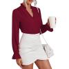 imageLYANER Womens Ruffle V Neck Solid Long Sleeve Chiffon Blouse Shirt TopBurgundy