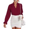 imageLYANER Womens Ruffle V Neck Solid Long Sleeve Chiffon Blouse Shirt TopBurgundy