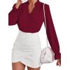 imageLYANER Womens Ruffle V Neck Solid Long Sleeve Chiffon Blouse Shirt TopBurgundy
