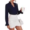 imageLYANER Womens Ruffle V Neck Solid Long Sleeve Chiffon Blouse Shirt TopDark Blue