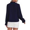 imageLYANER Womens Ruffle V Neck Solid Long Sleeve Chiffon Blouse Shirt TopDark Blue