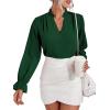 imageLYANER Womens Ruffle V Neck Solid Long Sleeve Chiffon Blouse Shirt TopDark Green