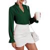 imageLYANER Womens Ruffle V Neck Solid Long Sleeve Chiffon Blouse Shirt TopDark Green
