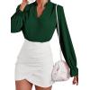 imageLYANER Womens Ruffle V Neck Solid Long Sleeve Chiffon Blouse Shirt TopDark Green