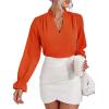 imageLYANER Womens Ruffle V Neck Solid Long Sleeve Chiffon Blouse Shirt TopDark Orange