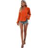 imageLYANER Womens Ruffle V Neck Solid Long Sleeve Chiffon Blouse Shirt TopDark Orange