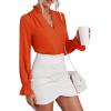 imageLYANER Womens Ruffle V Neck Solid Long Sleeve Chiffon Blouse Shirt TopDark Orange