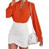 imageLYANER Womens Ruffle V Neck Solid Long Sleeve Chiffon Blouse Shirt TopDark Orange