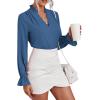 imageLYANER Womens Ruffle V Neck Solid Long Sleeve Chiffon Blouse Shirt TopDusty Blue