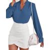 imageLYANER Womens Ruffle V Neck Solid Long Sleeve Chiffon Blouse Shirt TopDusty Blue