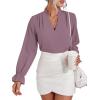 imageLYANER Womens Ruffle V Neck Solid Long Sleeve Chiffon Blouse Shirt TopDusty Purple