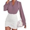 imageLYANER Womens Ruffle V Neck Solid Long Sleeve Chiffon Blouse Shirt TopDusty Purple