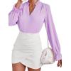 imageLYANER Womens Ruffle V Neck Solid Long Sleeve Chiffon Blouse Shirt TopLight Purple