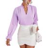 imageLYANER Womens Ruffle V Neck Solid Long Sleeve Chiffon Blouse Shirt TopLight Purple