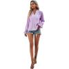 imageLYANER Womens Ruffle V Neck Solid Long Sleeve Chiffon Blouse Shirt TopLight Purple