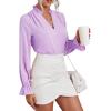 imageLYANER Womens Ruffle V Neck Solid Long Sleeve Chiffon Blouse Shirt TopLight Purple