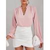 imageLYANER Womens Ruffle V Neck Solid Long Sleeve Chiffon Blouse Shirt TopPink
