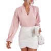 imageLYANER Womens Ruffle V Neck Solid Long Sleeve Chiffon Blouse Shirt TopPink
