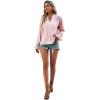 imageLYANER Womens Ruffle V Neck Solid Long Sleeve Chiffon Blouse Shirt TopPink