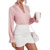 imageLYANER Womens Ruffle V Neck Solid Long Sleeve Chiffon Blouse Shirt TopPink