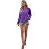 imageLYANER Womens Ruffle V Neck Solid Long Sleeve Chiffon Blouse Shirt TopPurple