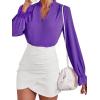 imageLYANER Womens Ruffle V Neck Solid Long Sleeve Chiffon Blouse Shirt TopPurple