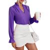 imageLYANER Womens Ruffle V Neck Solid Long Sleeve Chiffon Blouse Shirt TopPurple