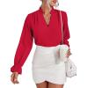 imageLYANER Womens Ruffle V Neck Solid Long Sleeve Chiffon Blouse Shirt TopRed