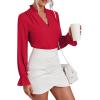 imageLYANER Womens Ruffle V Neck Solid Long Sleeve Chiffon Blouse Shirt TopRed