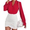 imageLYANER Womens Ruffle V Neck Solid Long Sleeve Chiffon Blouse Shirt TopRed