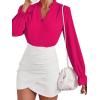 imageLYANER Womens Ruffle V Neck Solid Long Sleeve Chiffon Blouse Shirt TopRose