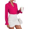 imageLYANER Womens Ruffle V Neck Solid Long Sleeve Chiffon Blouse Shirt TopRose