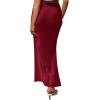imageLYANER Womens Satin Silk High Waist Pleated Flared Bodycon Maxi SkirtBurgundy
