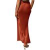 imageLYANER Womens Satin Silk High Waist Pleated Flared Bodycon Maxi SkirtBurnt Orange